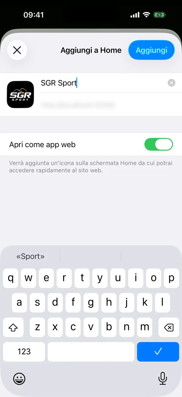 Passaggio 5: Lascia acceso «Apri come app web» e tocca «Aggiungi».